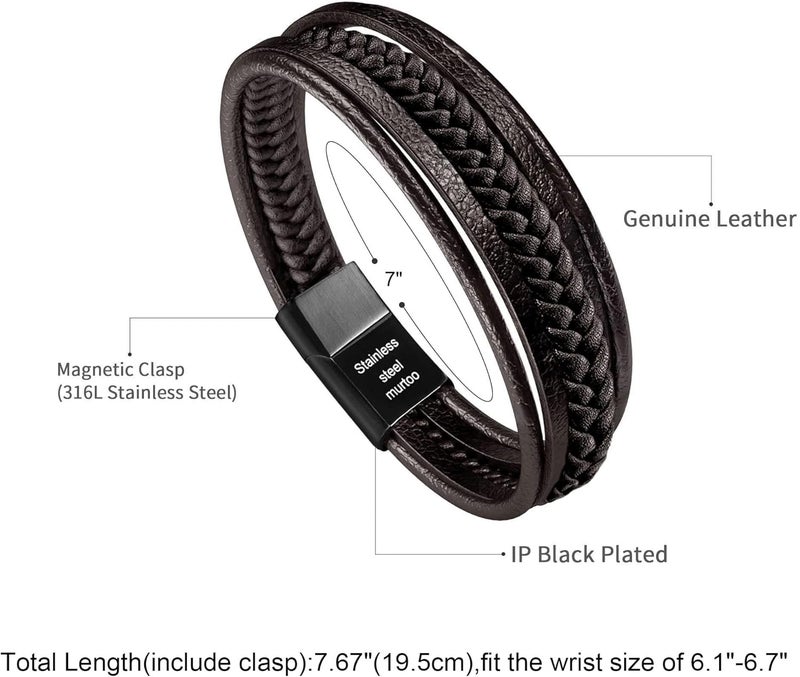 Murtoo Mens Leather Bracelet with Clasp Cowhide Multi-Layer Braided Leather Mens Bracelet - Image 3